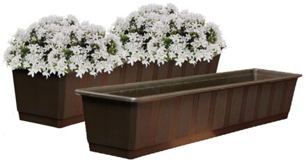 Geli Plantenbak - 2x - bruin - rechthoekig - kunststof - 80 x 17,5 x 14,5 cm