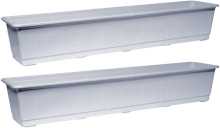 Geli Plantenbak - 2x - licht grijs - rechthoekig - kunststof - 80 x 17,5 x 14,5 cm