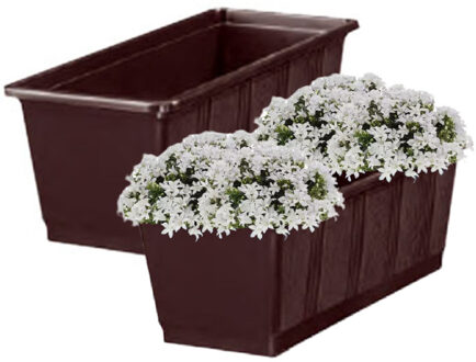 Geli Plantenbak/bloembak - 2x - bruin - rechthoekig - 60 x 17,5 x 14,5 cm