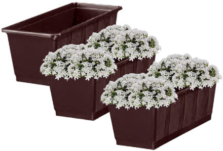 Geli Plantenbak/bloembak - 3x - bruin - rechthoekig - 60 x 17,5 x 14,5 cm