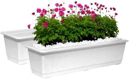 Geli Plantenbak/bloembak - Set van 2x stuks - wit - rechthoekig - 60 x 17,5 x 14,5 cm