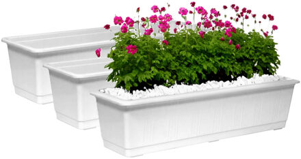Geli Plantenbak/bloembak - Set van 3x stuks - wit - rechthoekig - 60 x 17,5 x 14,5 cm