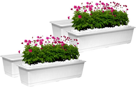 Geli Plantenbak/bloembak - Set van 4x stuks - wit - rechthoekig - 60 x 17,5 x 14,5 cm