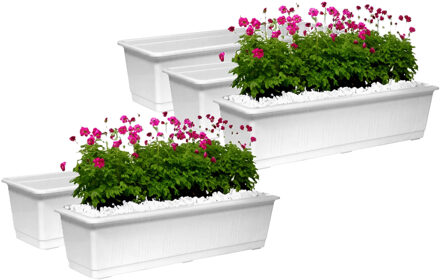 Geli Plantenbak/bloembak - Set van 5x stuks - wit - rechthoekig - 60 x 17,5 x 14,5 cm