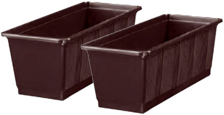 Geli Plantenbak kunststof - 2x - donkerbruin - rechthoekig - 40 x 18 x 15 cm - balkonbak