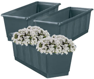 Geli Plantenbak kunststof - 3x - antraciet - rechthoekig - 40 x 18 x 15 cm - balkonbak