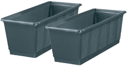 Geli Plantenbak kunststof - Set van 2x stuks - antraciet - rechthoekig - 40 x 18 x 15 cm - balkonbak
