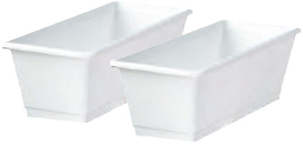 Geli Plantenbak kunststof - Set van 2x stuks - wit - rechthoekig - 40 x 18 x 15 cm - balkonbak