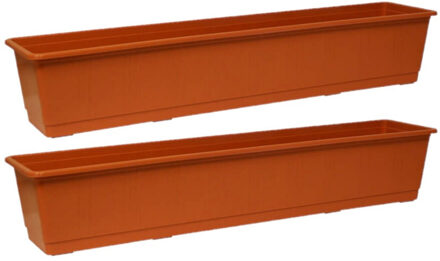 Geli Plantenbak - Set van 2x stuks - terracotta - rechthoekig - kunststof - 80 x 17,5 x 14,5 cm