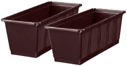 Geli Set van 2x stuks plantenbakken bruin rechthoekig 60 x 17,5 x 14,5 cm - Plantenbakken