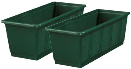 Geli Set van 2x stuks plantenbakken donker groen rechthoekig 40 x 17,5 x 14,5 cm - Plantenbakken