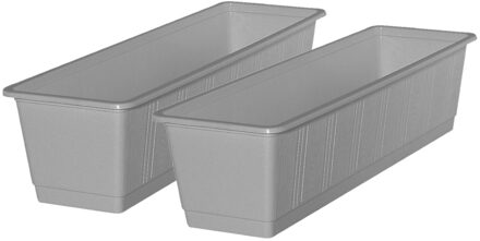 Geli Set van 2x stuks plantenbakken licht grijs rechthoekig 60 x 17,5 x 14,5 cm - Plantenbakken