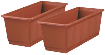 Geli Set van 2x stuks plantenbakken terracotta rechthoekig 40 x 17,5 x 14,5 cm - Plantenbakken Bruin