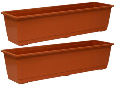 Geli Set van 2x stuks plantenbakken terracotta rechthoekig 60 x 17,5 x 14,5 cm - Plantenbakken Bruin