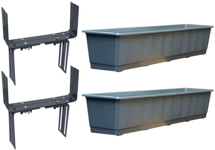 Geli Set van 3 kunststof plantenbak grijs rechthoekig 80 cm met 6 verstelbare balkon/muurbeugels