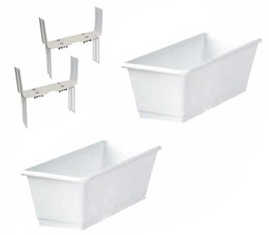 Geli Set van 3 kunststof plantenbakken wit rechthoekig 40 cm met 6 verstelbare balkon/muurbeugels