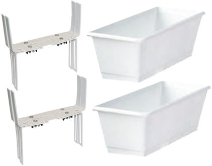 Geli Set van 5 kunststof plantenbakken wit rechthoekig 60 cm met 10 verstelbare balkon/muurbeugels