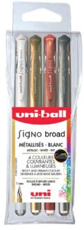 Gelschrijver Uni-ball Signo Broad metallic etui a 4 kleuren