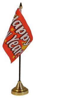 Gelukkig Nieuwjaar tafelvlaggetje 10 x 15 cm met standaard