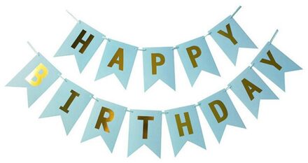 Gelukkige Verjaardag Banner Kleur Papier Bunting Garland Banners Vlaggen Jongen Meisje Baby Decoratie Verjaardag Feestartikelen Decor Blauw