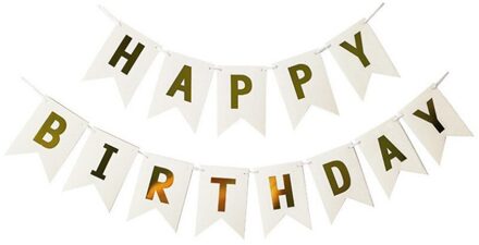 Gelukkige Verjaardag Banner Kleur Papier Bunting Garland Banners Vlaggen Jongen Meisje Baby Decoratie Verjaardag Feestartikelen Decor wit
