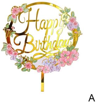 Gelukkige Verjaardag Cupcake Toppers Kleurrijke Bloemen Acryl Bakken Party Dessert Cake Voor Kids Feestartikelen Topper Decoratie M6Q1