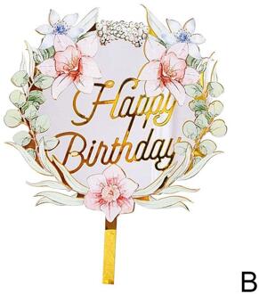 Gelukkige Verjaardag Cupcake Toppers Kleurrijke Bloemen Acryl Bakken Party Dessert Cake Voor Kids Feestartikelen Topper Decoratie M6Q1
