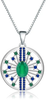 GEM'S BALLET 925 Sterling Silver Round Vintage Pendant Necklace for Women Party Natural Green Agate Gemstones Fine Jewelry