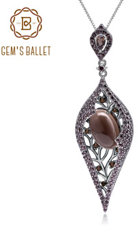 GEM'S BALLET 925 Sterling Sliver Natural Smoky Quart Gemstone Vintage Gothic Punk Pendant Necklace For Women Party Jewelry
