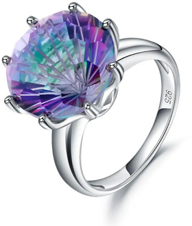 GEM'S BALLET Classic Round Colorful Rings Natural Rainbow Mystic Quartz Ring 925 Sterling Silver Fine Jewelry For Women Wedding