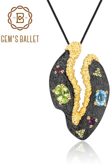 GEM'S BALLET Multicolor Natural Gemstones Woman's Art Jewelry 925 Sterling Silver Handmade Petal Floral Pendant Necklace