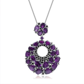 GEM'S BALLET Natural Amethyst Romantic Purple Gemstone Pendants Necklace For Women New 925 Sterling Sliver Pendant Fine Jewelry