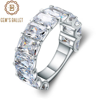 Gem's Ballet Wedding White Simulant Diamond Channel Set Ring 925 Sterling Silver Engagement Birthday Anniversary Ring For Women