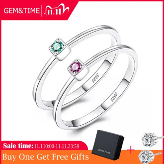 Gem&Time Real 925 Sterling Silver Ring Gree Red Topaz Rings For Women Gemstone Engagement Rings Silver 925 Jewelry Anillos Mujer