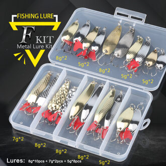 Gemengde Kleuren Vissen Lokt Lepel Aas Set Metalen Lokken Kit Pailletten DD Vissen Lokt met Doos Dreggen Visgerei harde Aas Kit F