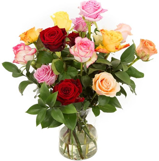 Gemengde rozen incl. melkbus vaas