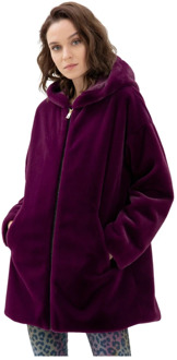 Gemiddelde jas in echo -vacht met kap Fracomina , Purple , Dames - S