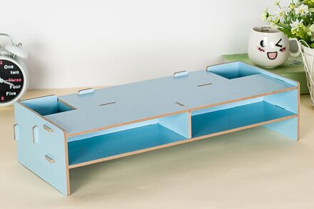 Gemonteerd Computer Monitor Rack 3 Lagen Hout Kantoor Tafel Organisator Voor Pen/Toetsenbord/Briefpapier Laptop Lade 48*20*11.5Cm Blauw