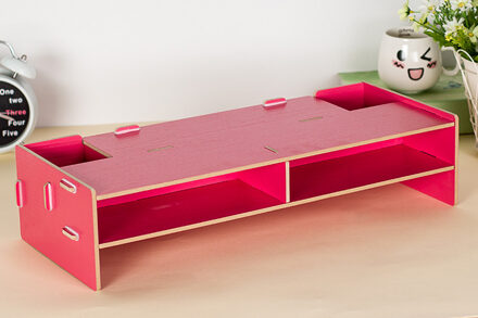 Gemonteerd Computer Monitor Rack 3 Lagen Hout Kantoor Tafel Organisator Voor Pen/Toetsenbord/Briefpapier Laptop Lade 48*20*11.5Cm Rood