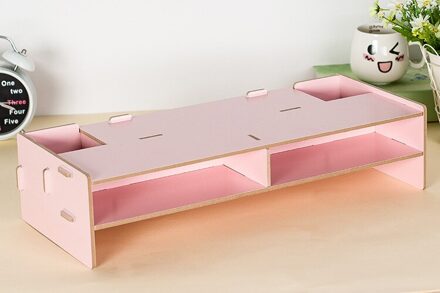 Gemonteerd Computer Monitor Rack 3 Lagen Hout Kantoor Tafel Organisator Voor Pen/Toetsenbord/Briefpapier Laptop Lade 48*20*11.5Cm Roze