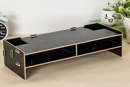 Gemonteerd Computer Monitor Rack 3 Lagen Hout Kantoor Tafel Organisator Voor Pen/Toetsenbord/Briefpapier Laptop Lade 48*20*11.5Cm zwart
