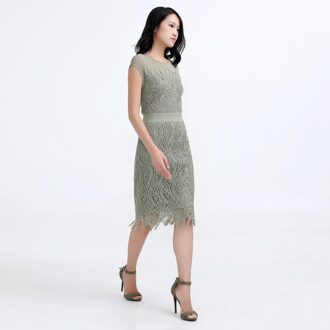 Gemonteerde jurk in macro -kant en tule Kaki - L