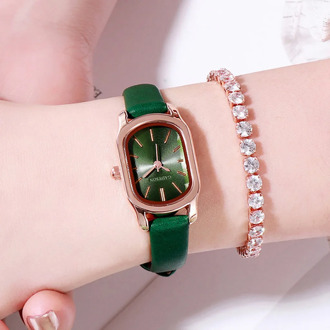 Gemstone Quartz Watches For Women Luxury 2020 Green Leather Strap Wristwatch Ladies Bracelet Wrist Watch Reloj Mujer Elegante