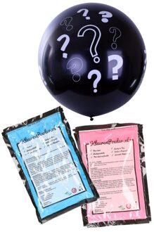 Gender reveal ballon inclusief roze en blauw poeder 90 cm Zwart