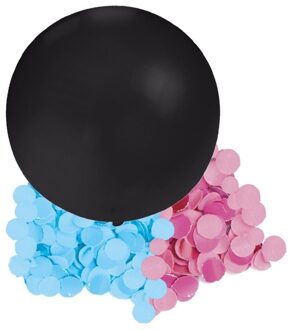 Gender reveal ballon voor party / feestje incl blauw en roze confetti zwart 60 cm - Ballonnen