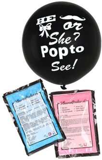 Gender reveal ballon voor party / feestje incl blauw en roze poeder zwart 91 cm - Ballonnen