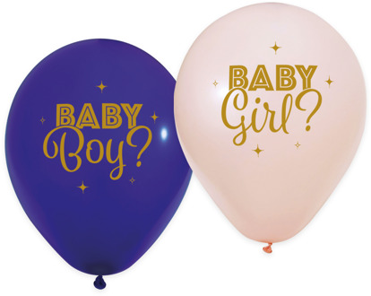 Gender Reveal Ballonnen Blauw Roze 30cm (8st) Multikleur - Print