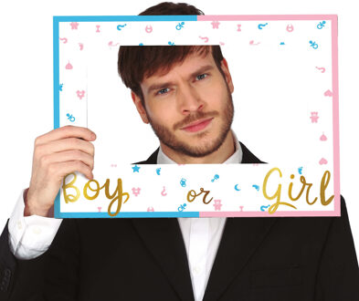 Gender reveal foto frame - 2x stuks - boy or girl - jongen/meisje babyshower thema feest - foto prop