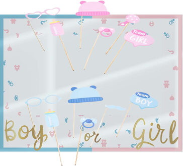 Gender reveal foto prop set met frame - 13x stuks - boy or girl - babyshower feest - photo booth