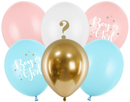 Gender Reveal Geboorte Ballonnen Mix (6st) Multikleur - Print